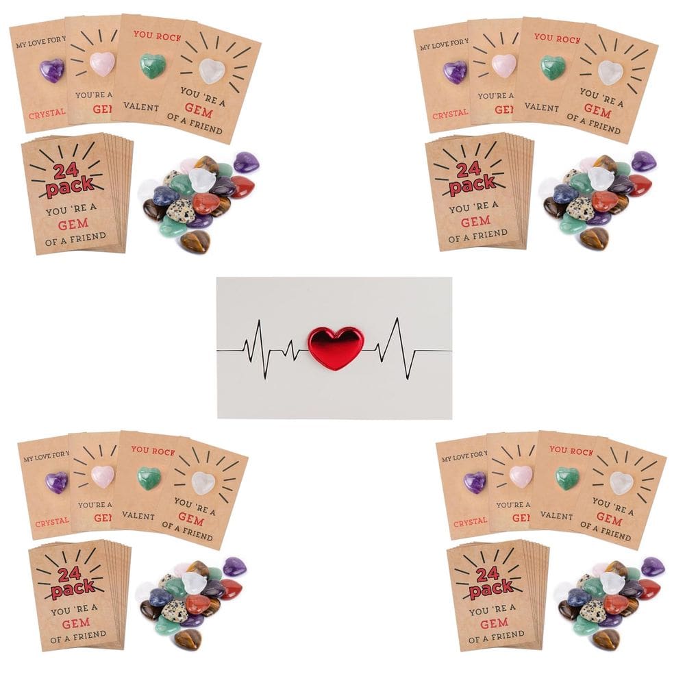 Pacote de 24 cartões de Dia dos Namorados com cristais em forma de coração