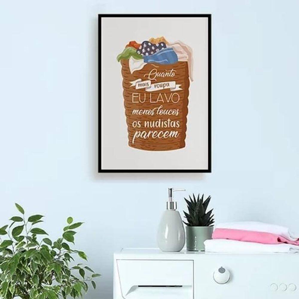 Quadro Lavanderia Com Frase Engraçada 33X24Cm Vidro Preta