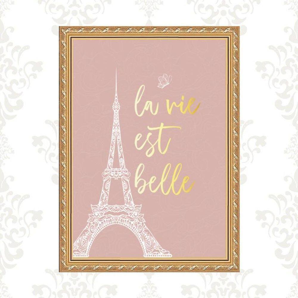 Quadro Moldura Dourada Torre Eiffel 45X34Cm