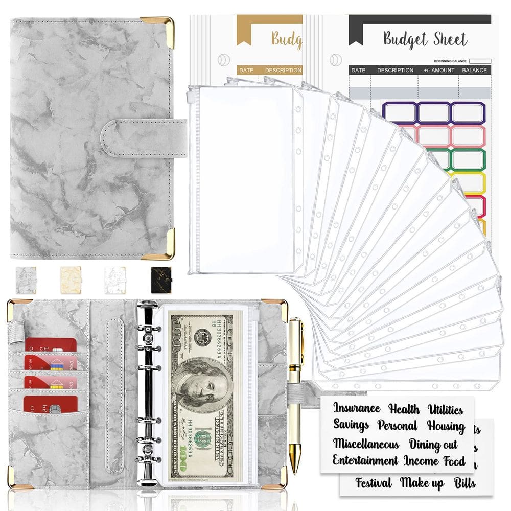 Binder Budget Binder Onlyesh Budget Binder com envelopes de dinheiro cinza