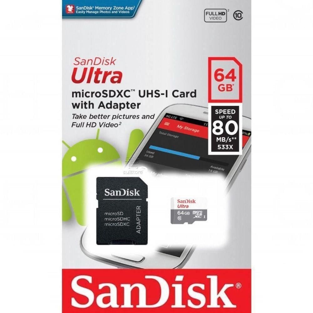 Cartão De Memória Micro Sd Sandisk 64Gb Ultra C10