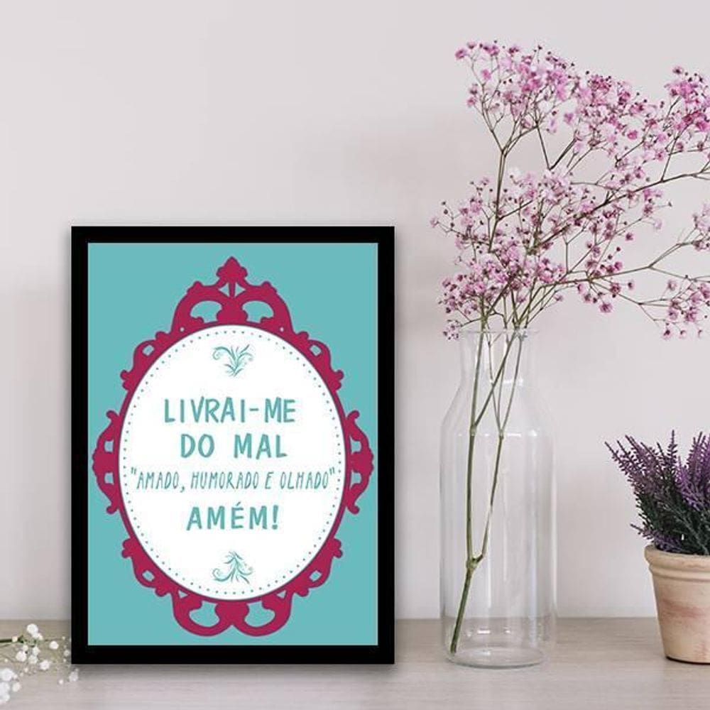 Quadro Livrai-Me Do Mal Amado, Humorado 24X18 Vidro Preta