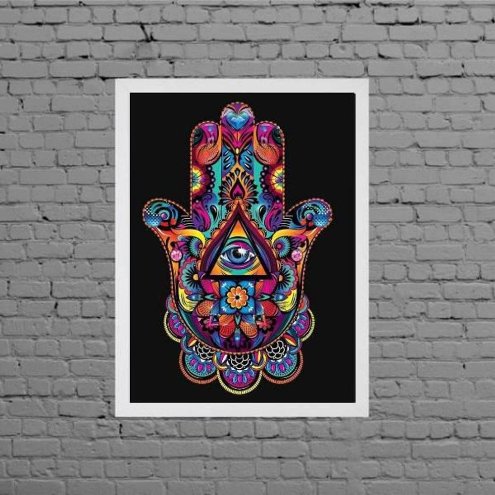 Quadro Mão Indiana Hansa Colorido 24X18Cm Moldura Branca