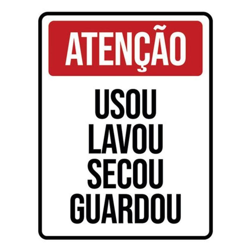 Kit 3 Placas Atenção Usou Lavou Secou Guardou 36X46