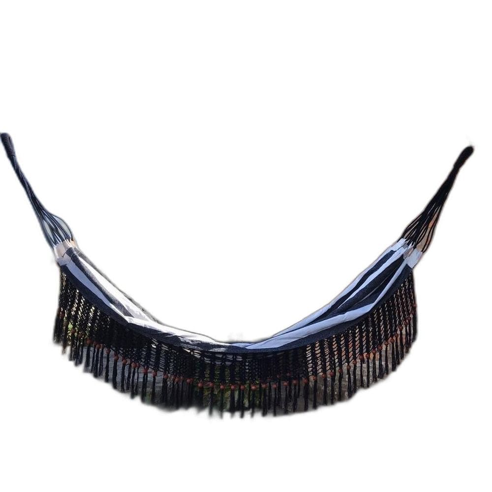 Rede Crochê E Bolinhas - Preto Com Lista Cru