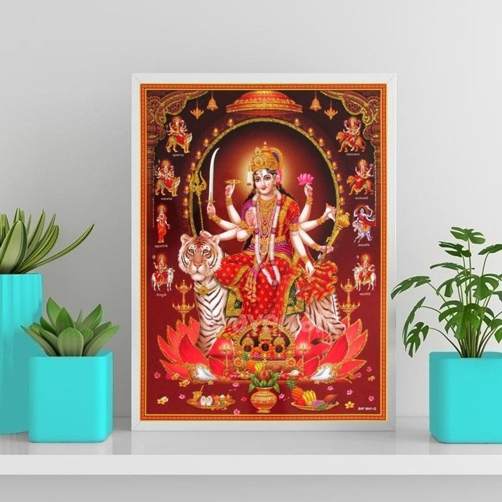 Quadro Deusa Hindu Durga 45X34Cm Branca