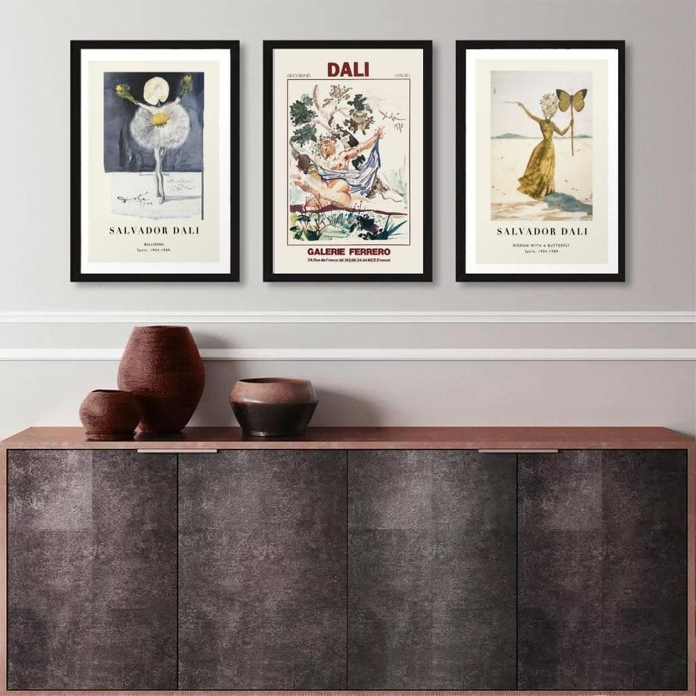 Kit 3 Quadros Posters Salvador Dali 45X34Cm - Com Vidro