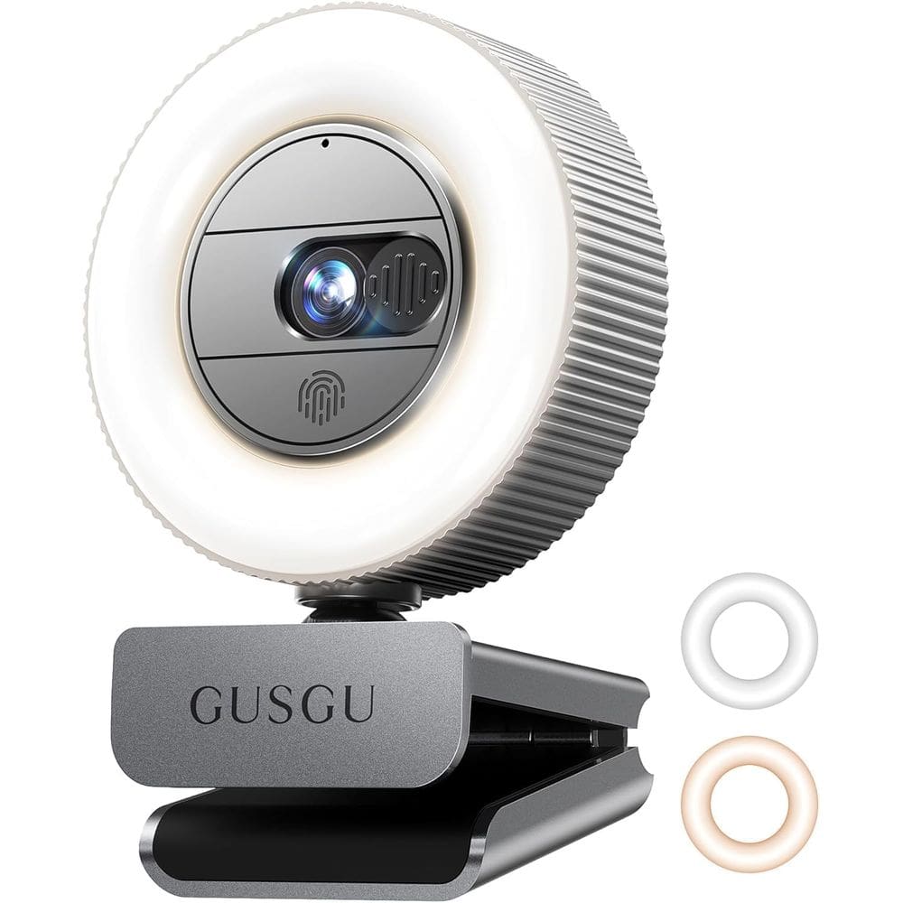 Webcam GUSGU G910 2.5K Quad HD para PC com microfone, luz e capa