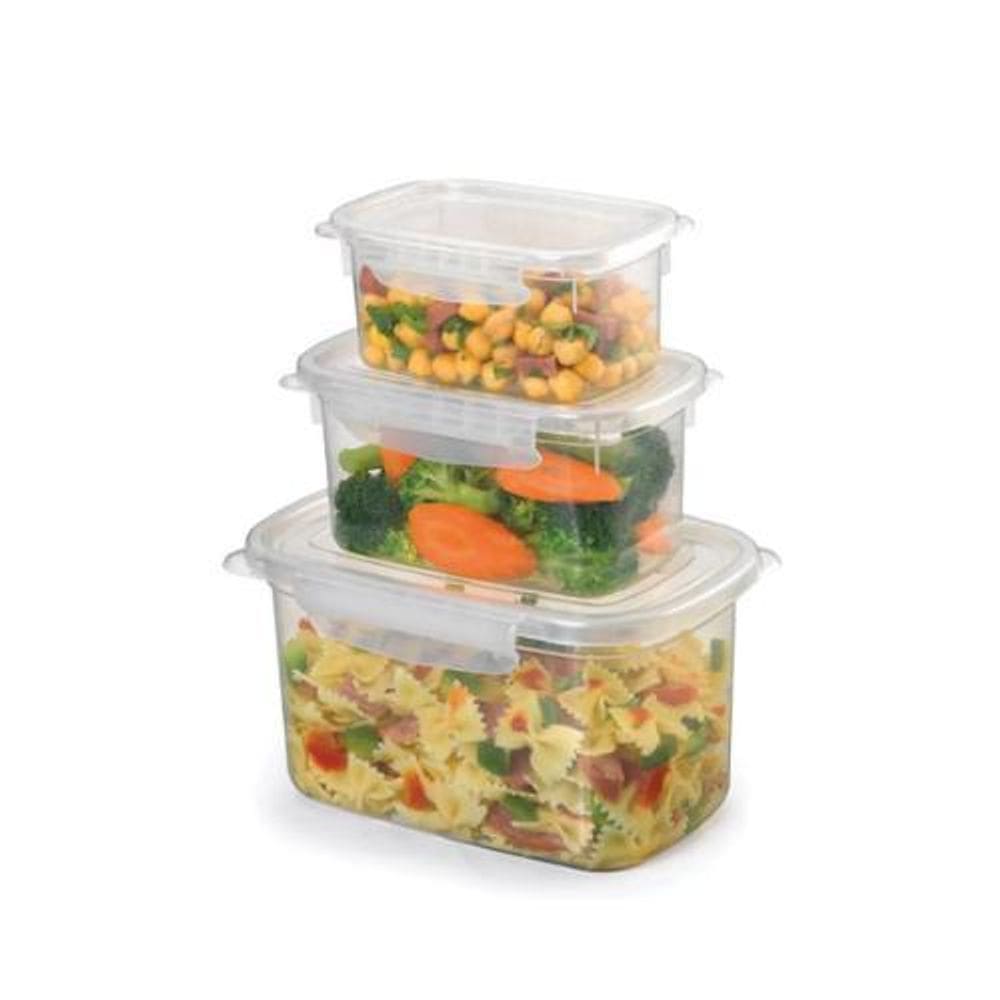 Kit 3 Potes Retangular Alto Com Trava Pmg