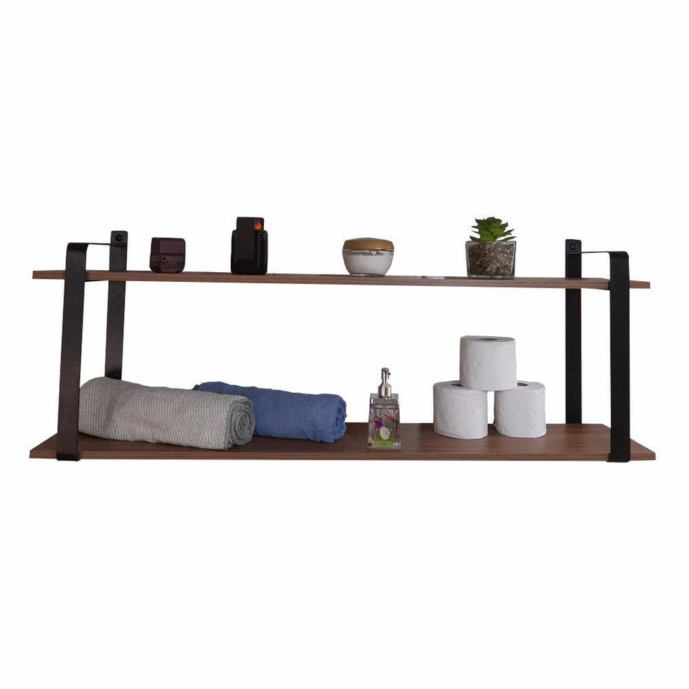 Nicho Industrial Banheiro Prateleira Dupla Amêndoa Mdf 80Cm