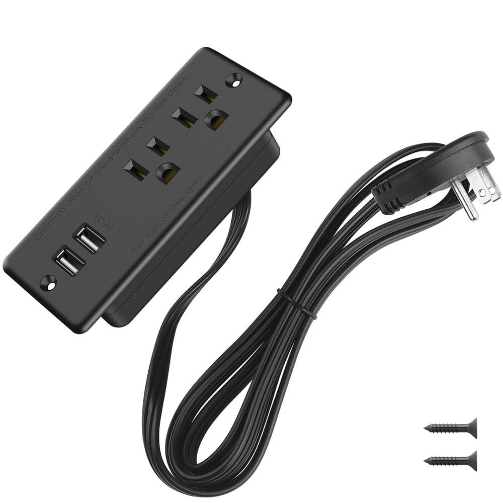 Faixa de alimentação embutida HHSOET com USB 2.1A 125V 12A (preta)