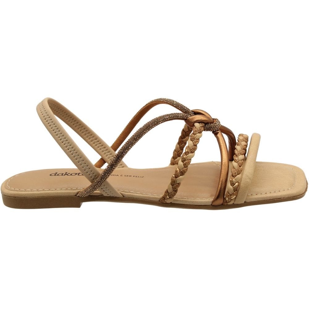 Sandália Rasteira Dakota Tira Strass Tiras Trançada Feminina