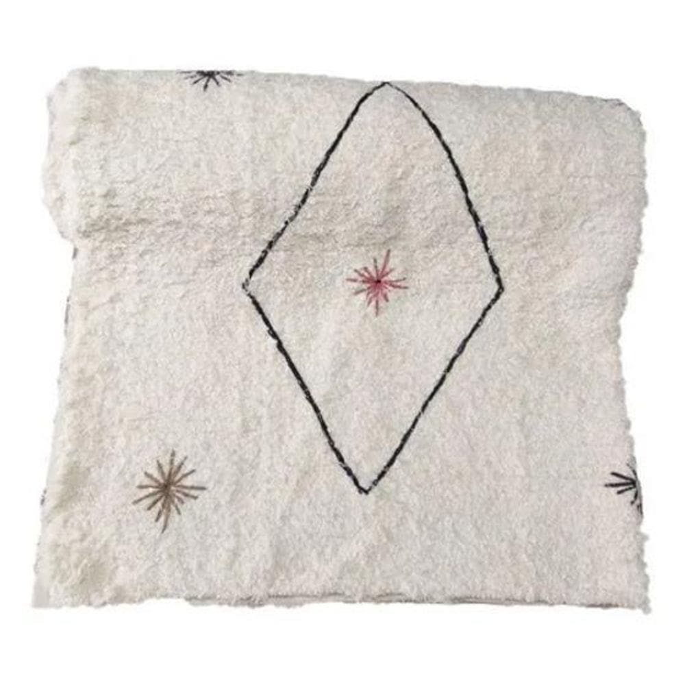 Tapete Para Sala Cru E Preto Bordado Losango 2.00X3.00