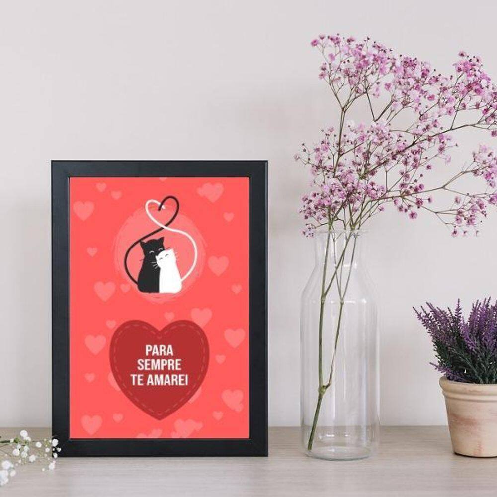 Quadro Gatinhos Para Sempre Te Amarei Moldura Preta 24X18Cm