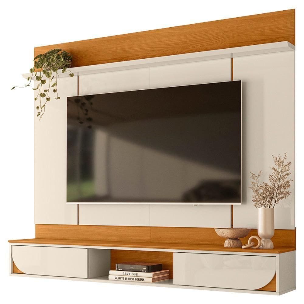 Painel Suspenso Para Tv 65 Pol Aura 2 Portas Deslizantes 182 Cm Cinamomo Off White Madetec
