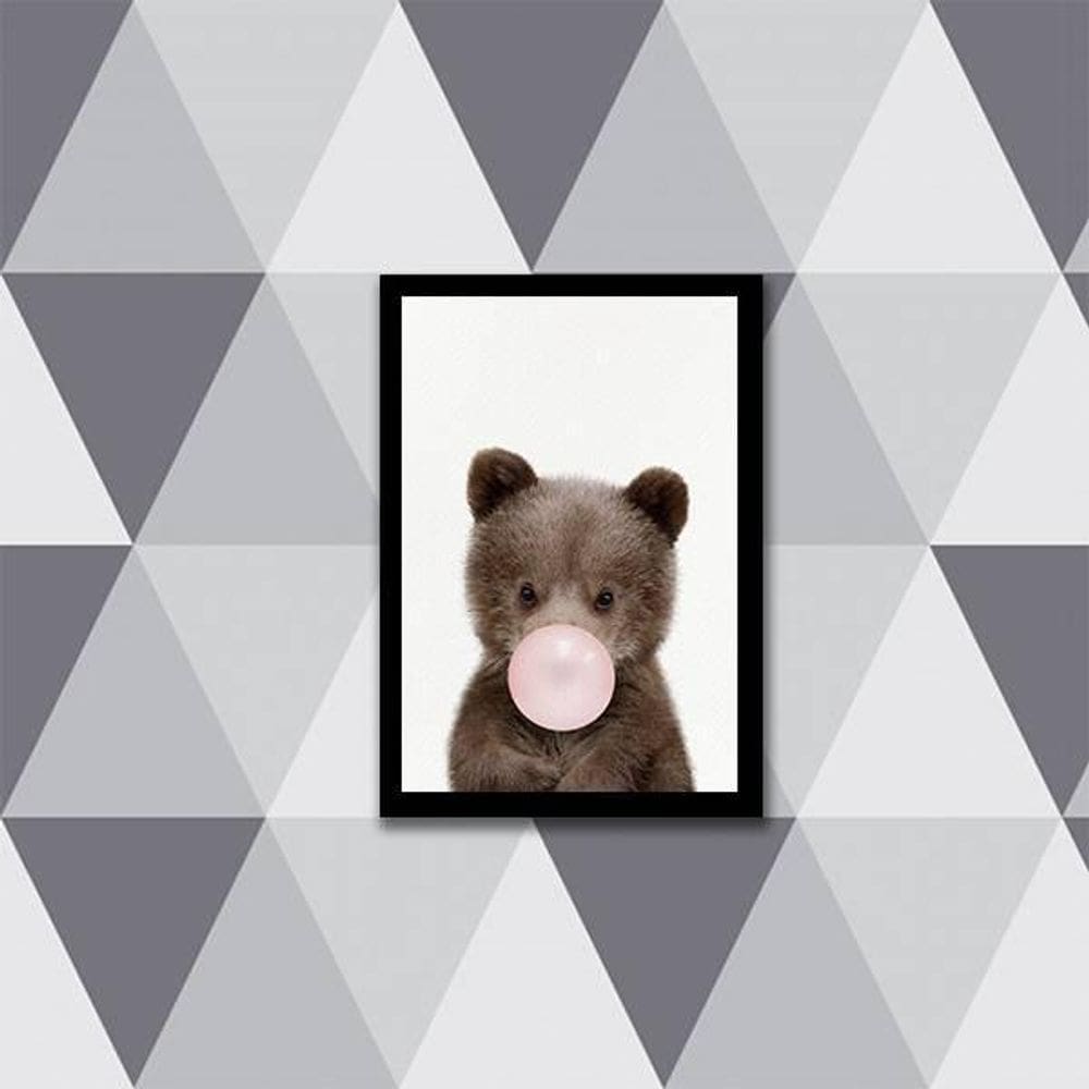 Quadro Ursinho Chicletes 45X34Cm - Com Vidro Moldura Preta