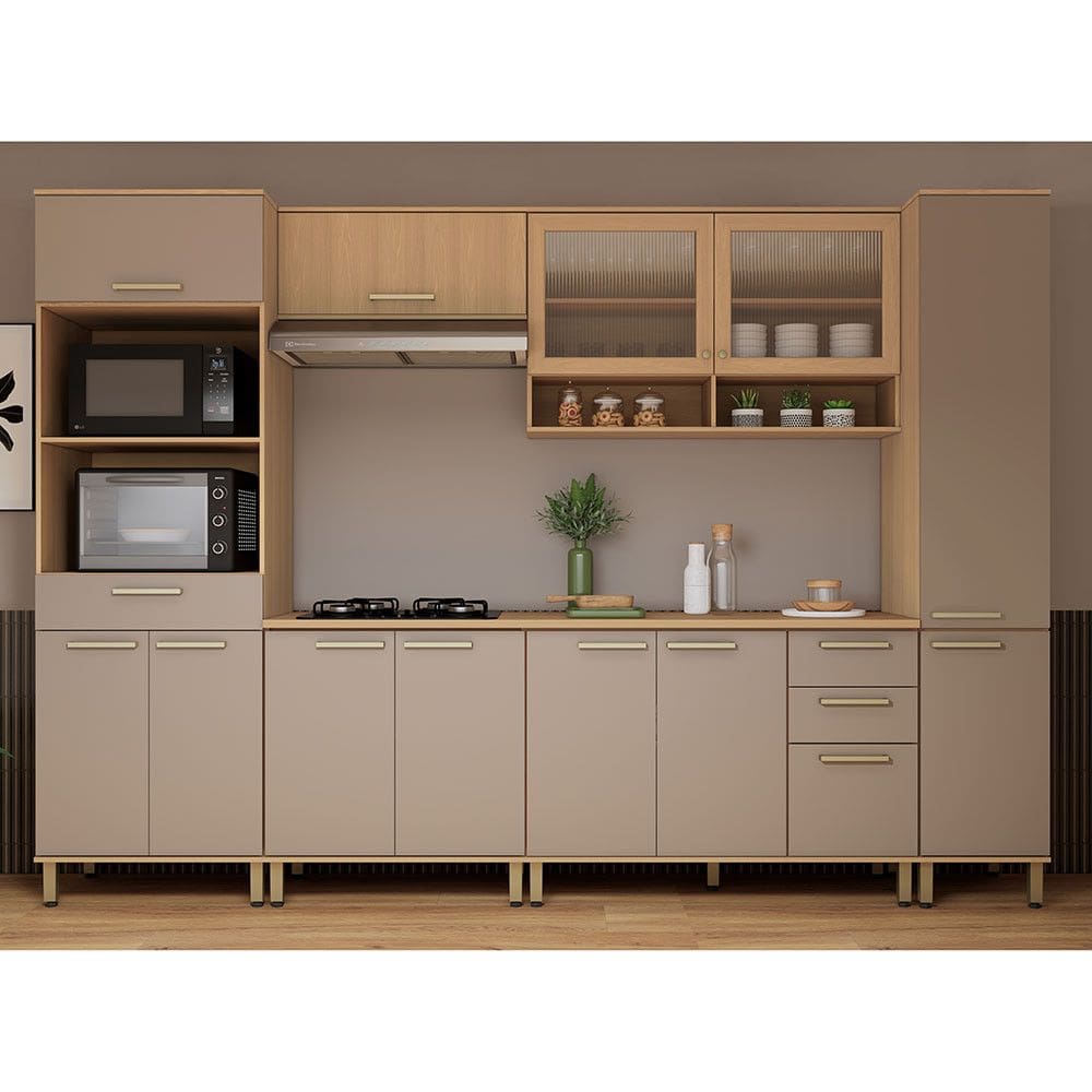 Cozinha Completa 100 MDF 6 Peças Com Tampo e Espaço Forno e Micro-ondas 310cm Duna Luciane Móveis