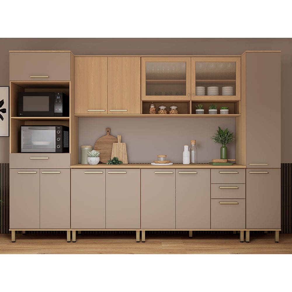 Cozinha Completa 100 MDF 6 Peças Com Tampo e Espaço Forno e Micro-ondas 310cm Duna Luciane Móveis