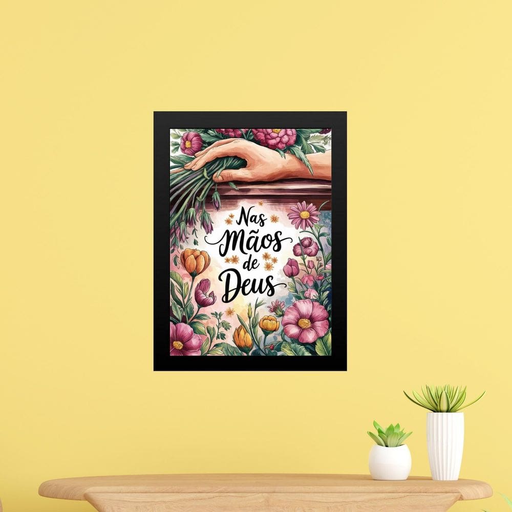 Quadro Decorativo Nas Mãos De Deus 24X18Cm - Com Vidro