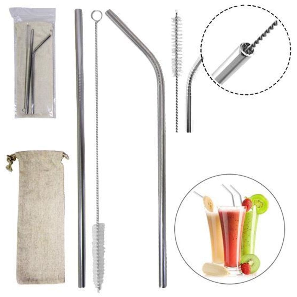 Canudos Ecológicos Reutilizável Kit 2Un + 1 Escova Com Bolsa