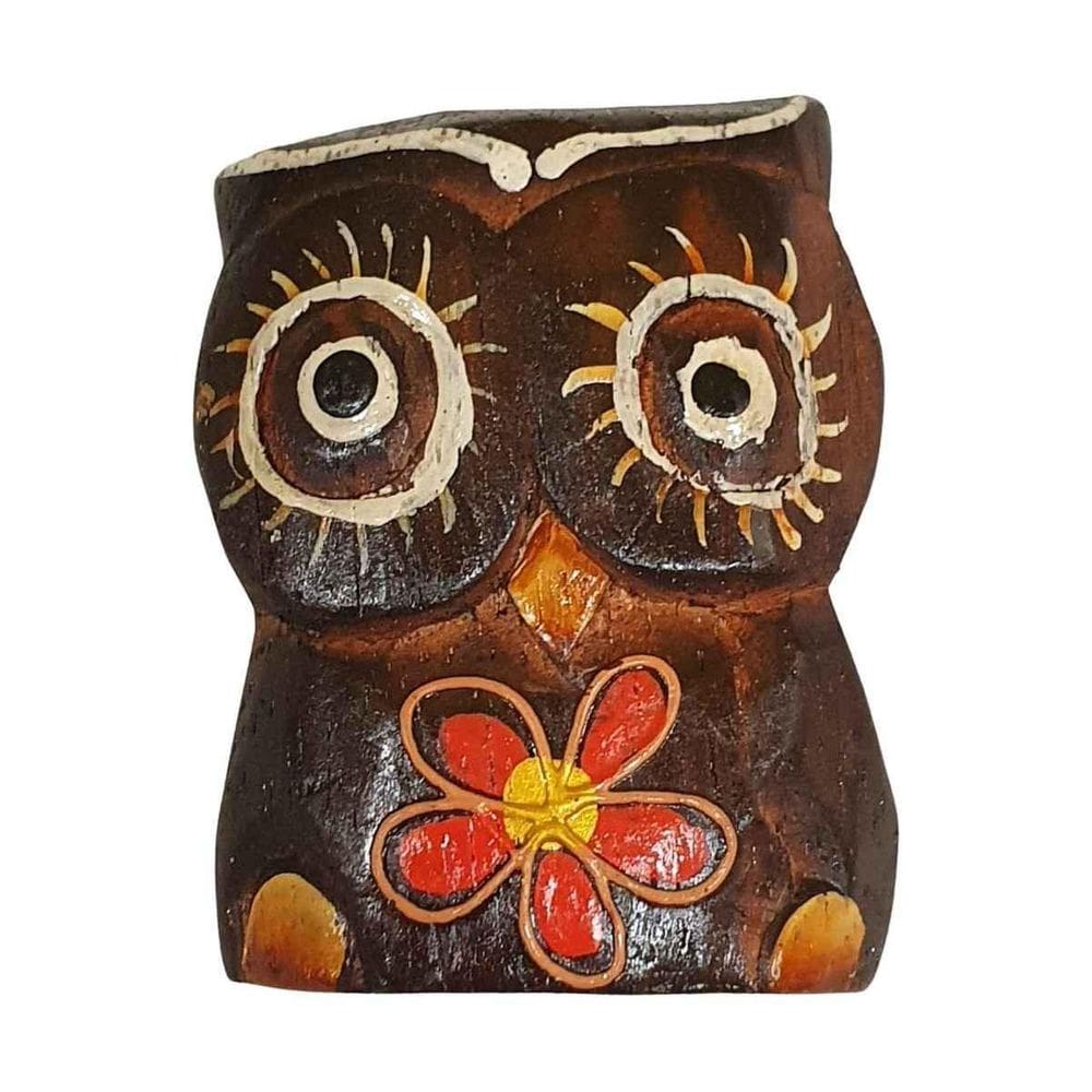 Imã Coruja De Madeira Balsa Marrom 5Cm