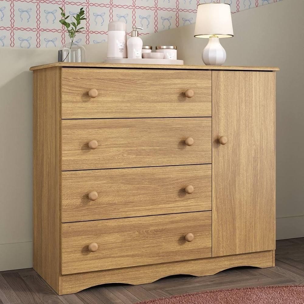 Cômoda Infantil 95cm 1 Porta E 4 Gavetas Realeza Multimóveis Mp4454 Madeirado Madeirado