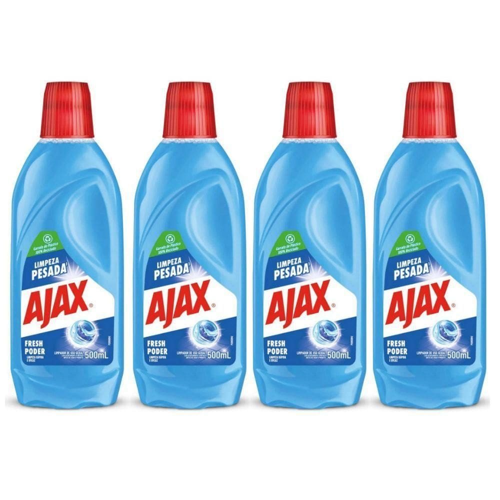 Kit 4 Limpador Ajax Fresh Blue Limpeza Pesada 500ml