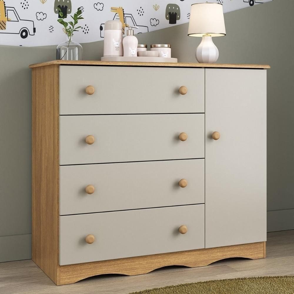 Cômoda Infantil 95cm 1 Porta E 4 Gavetas Realeza Multimóveis Mp4454 Madeiradooff White