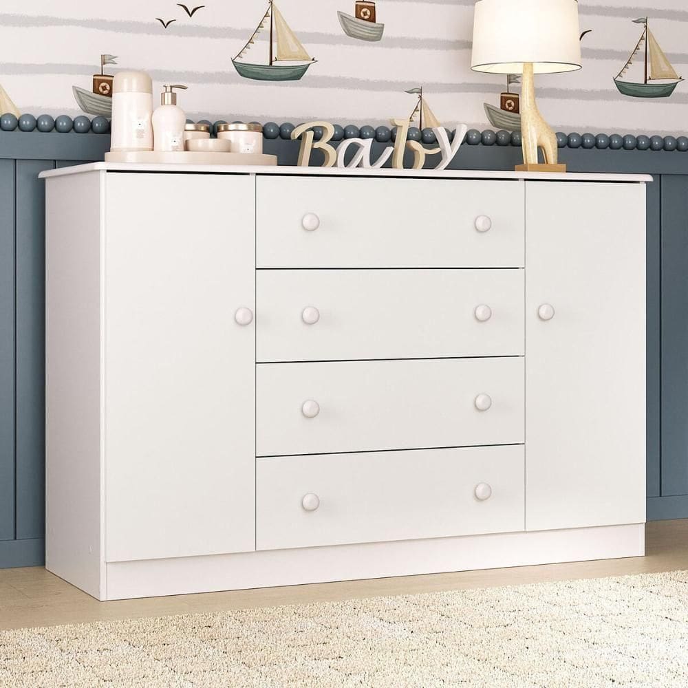 Cômoda Infantil 125cm 2 Portas E 4 Gavetas Encanto Multimóveis Mp4450 Branco Branco