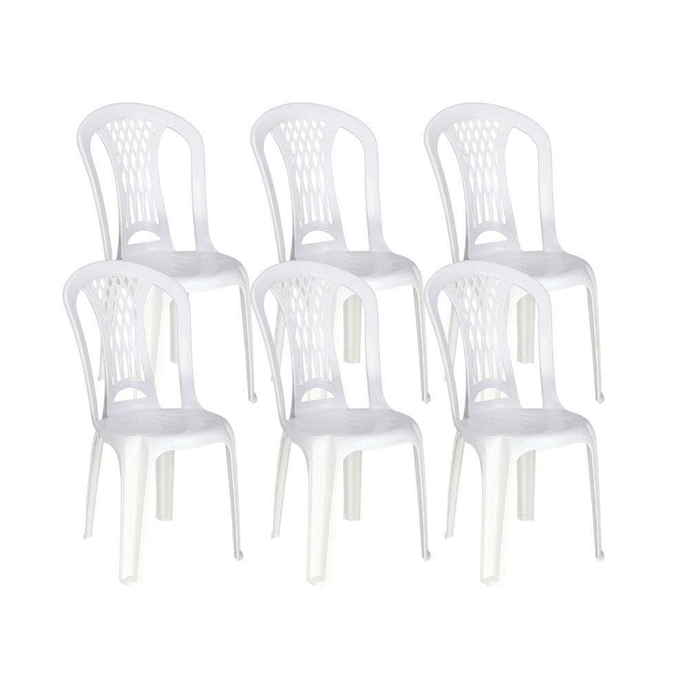 Kit 6 Cadeiras De Plástico Sem Braço Laguna Tramontina Basic Branco