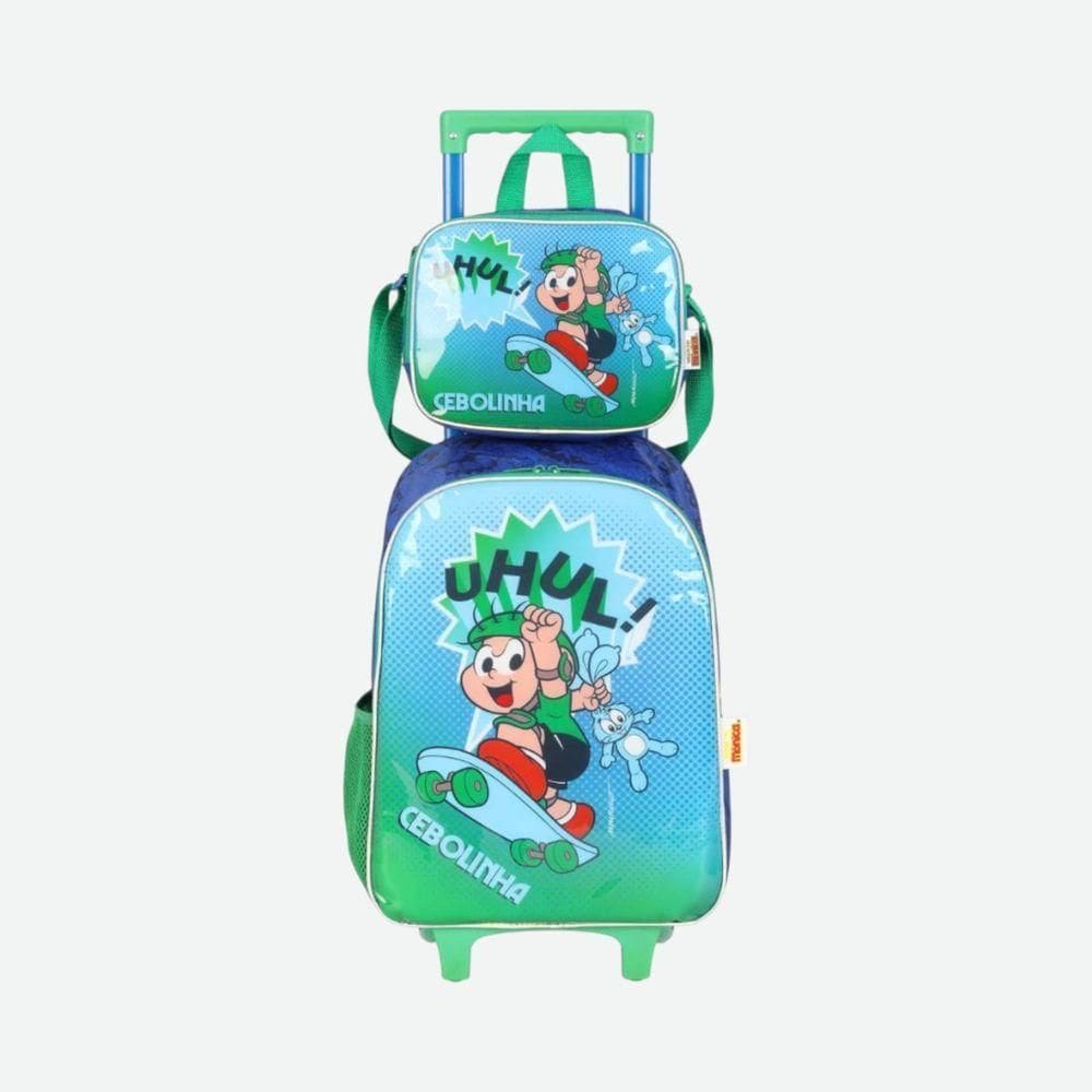 Kit Mochila De Rodinhas E Lancheira Turma Da Mônica Cebolinha Luxcel Verde