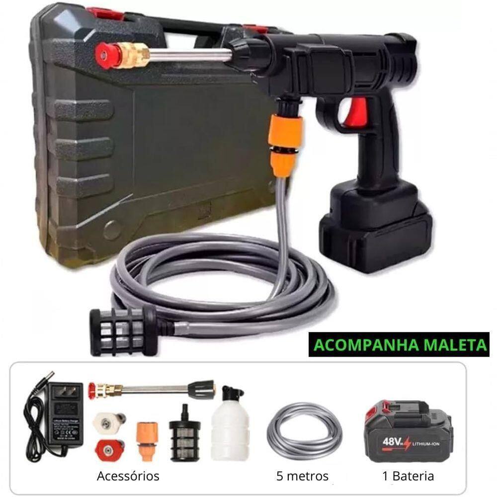Lavadora De Alta Pressão 48v Sem Fio Recarregável P- Limpeza De Carro, Jardim E Lavagem