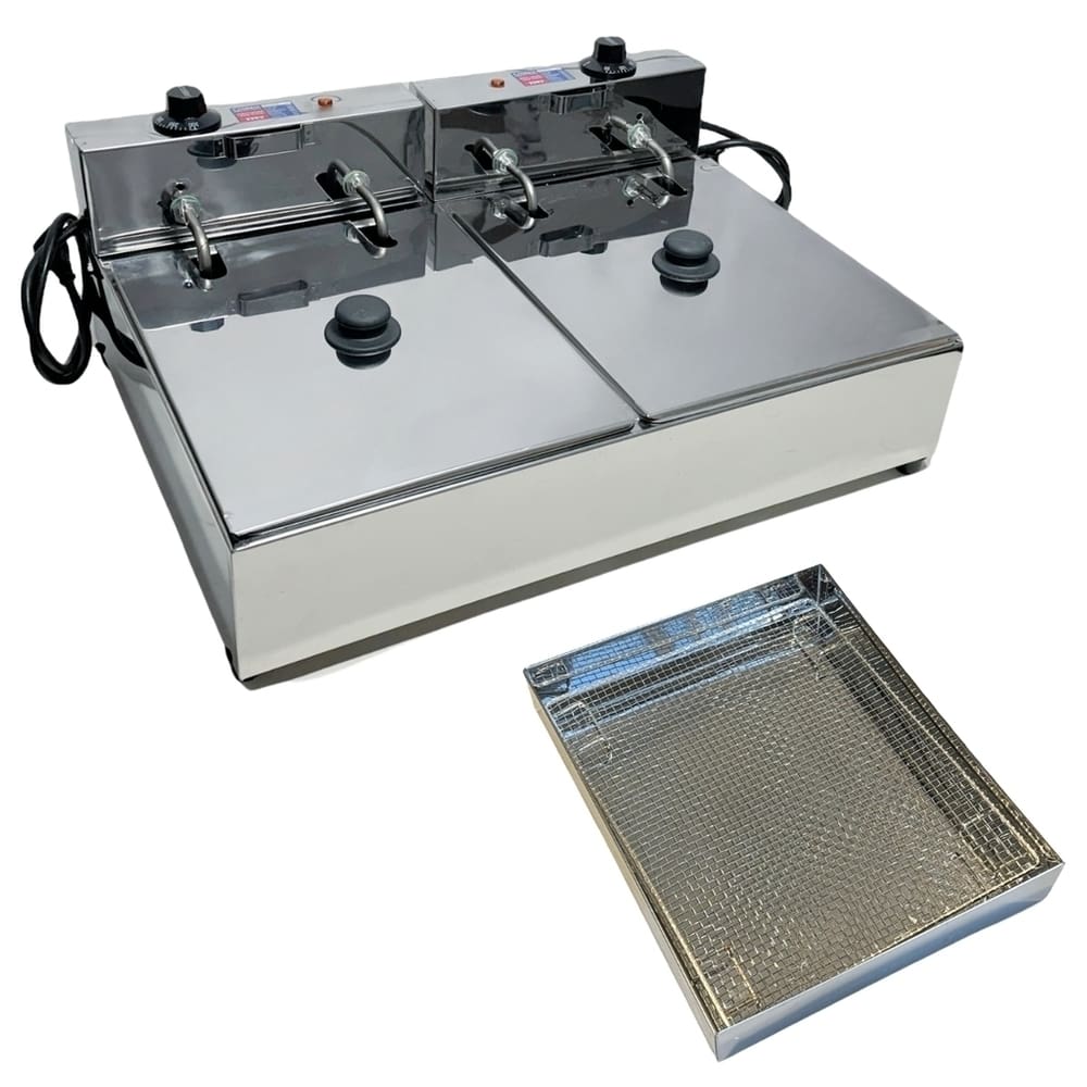 Fritadeira Elétrica Industrial 2 Cubas 110V Com Tampa E Escorredor M