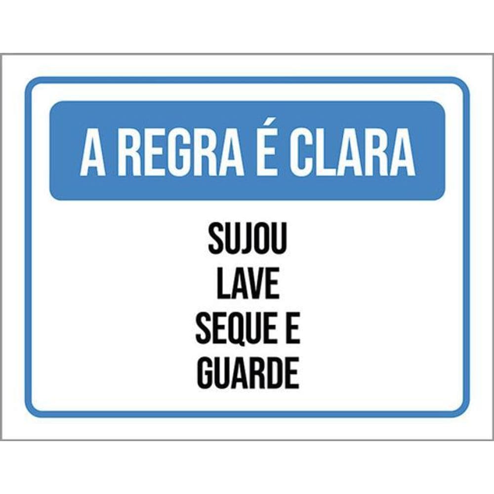 Kit 3 Placas Regra Clara Sujou Lave Seque Guarde Azul 36X46