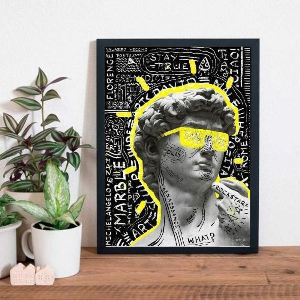 Quadro Estátua Grega Pop Art 45X34Cm Com Vidro Madeira Preta