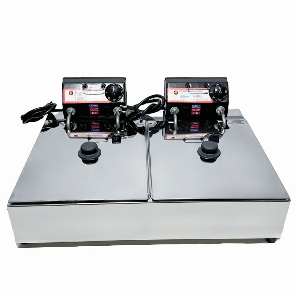 Fritadeira Elétrica Industrial 2 Cubas Antichamas 110V Com Tampa