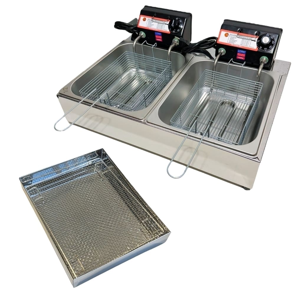 Fritadeira Elétrica Industrial 2 Cubas Antichamas 110V Com Escorredor M