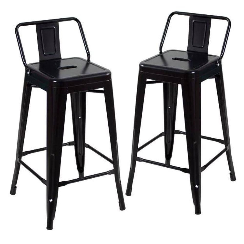 Kit 2 Banquetas Altas Industriais Pretas em Aço 76cm com Encosto – Iron Tolix