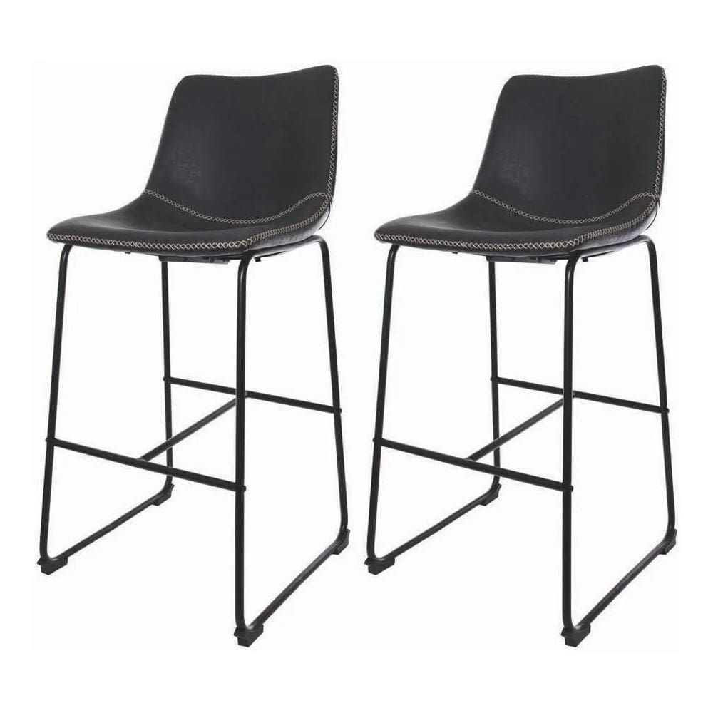 Kit 2 Banquetas Munich Estofadas Pretas com Encosto 74cm Base Metálica