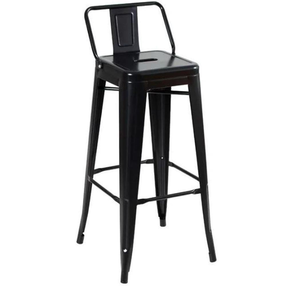 Banqueta Alta Industrial Preta em Aço 76cm Iron Tolix com Encosto