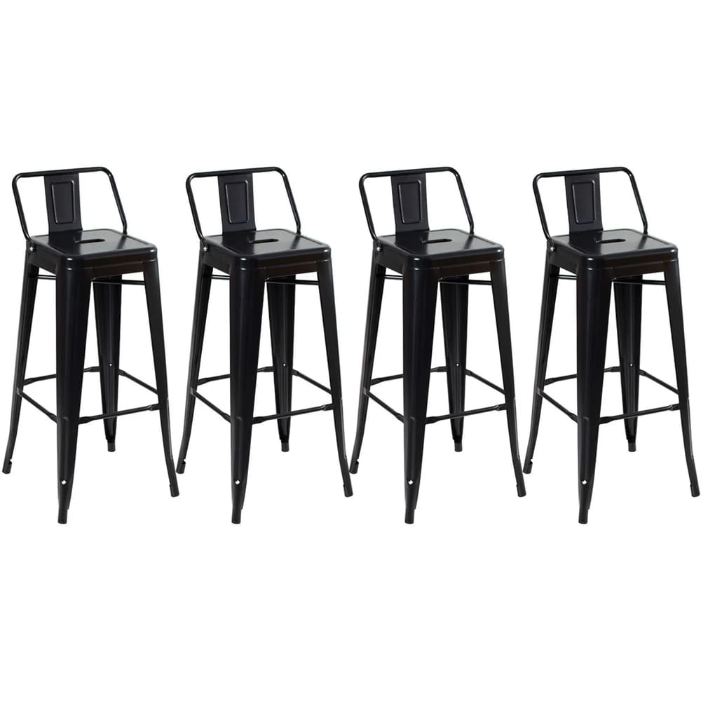 Kit 4 Banquetas Altas Industriais Pretas em Aço 76cm com Encosto – Estilo Tolix