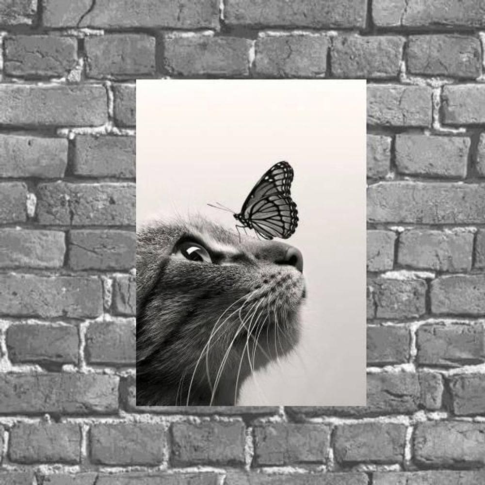 Placa Decorativa Foto Gato Com Borboleta 18X27Cm