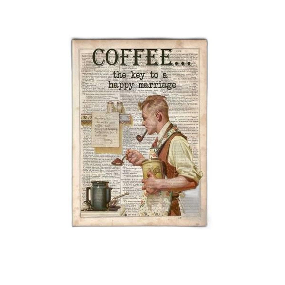 Quadro Vintage Coffee Happy Mariage 45X34Cm Moldura Preta