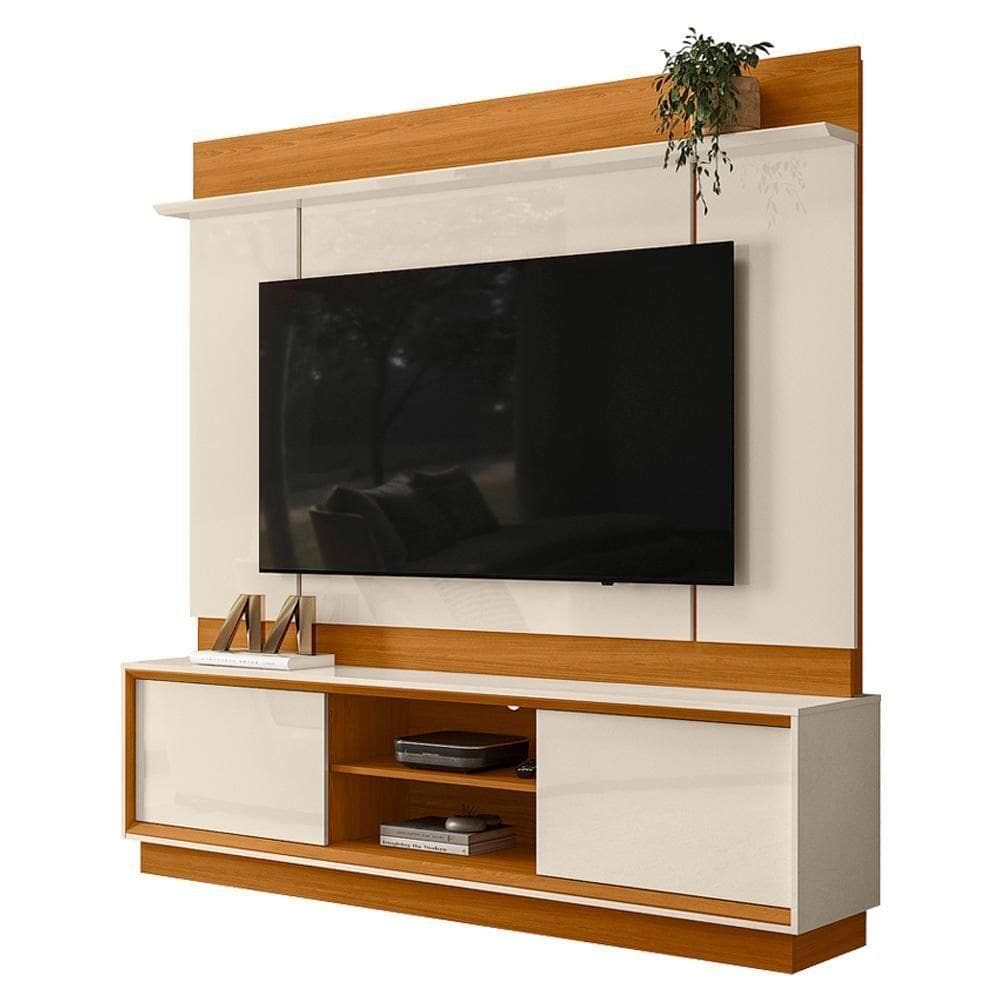 Painel Home Theater Siena Para Tv 75 Pol 2 Portas 184 Cm Cinamomo Off White Madetec