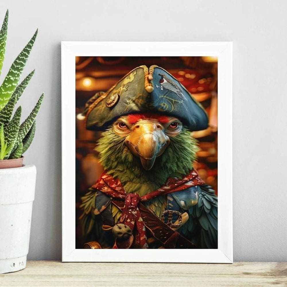 Quadro Decorativo Papagaio De Pirata 24X18Cm - Com Vidro