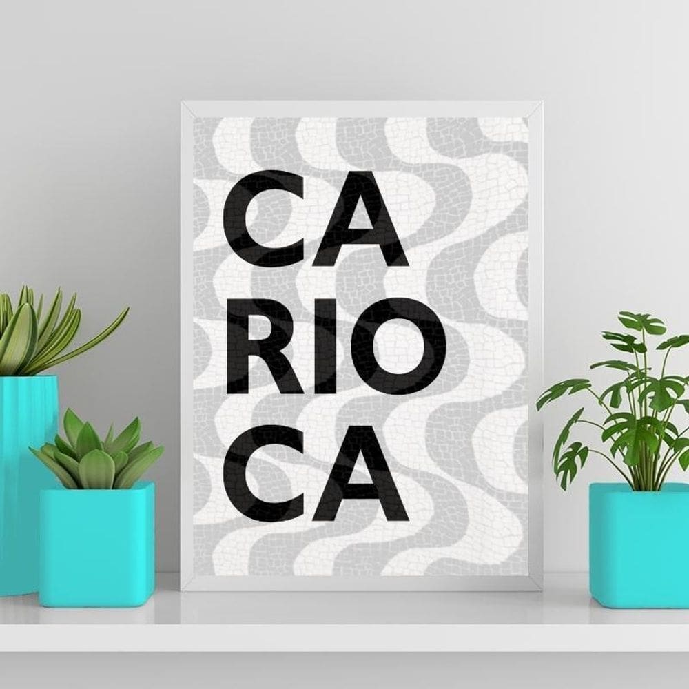 Quadro Carioca Calçada Copacabana 24X18Cm - Madeira Branca