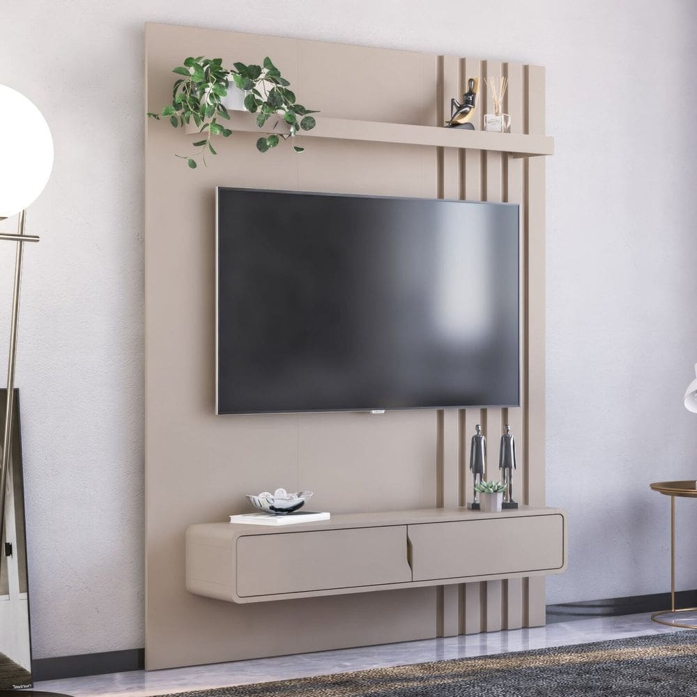 Painel Ripado para Tv 50 Polegadas 2 Portas Otto Bege Dunas