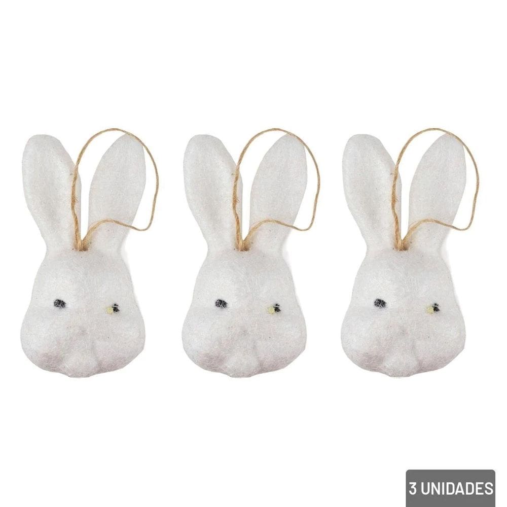 Enfeite De Páscoa Coelhos 3 Peças 8,5Cm Branco
