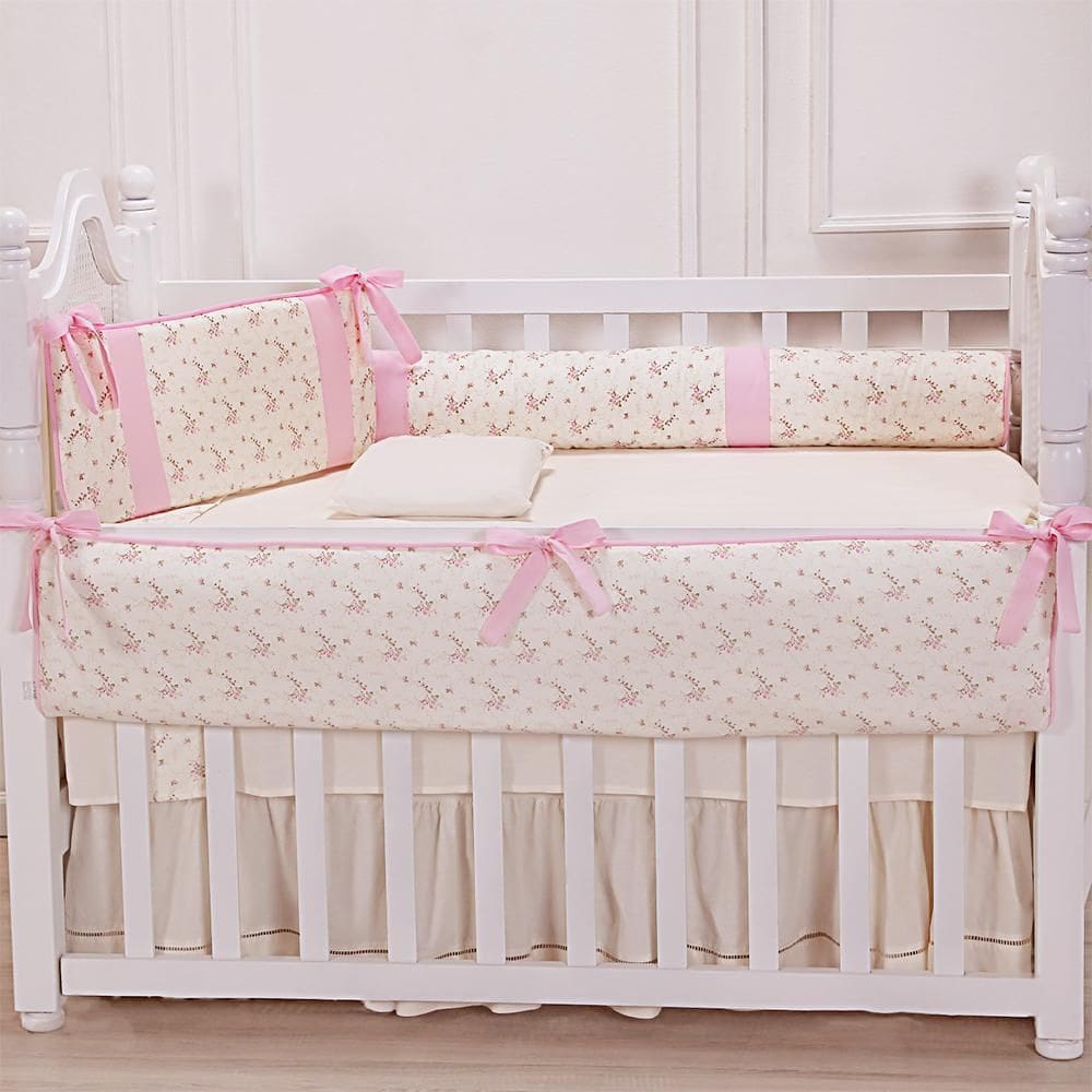 Kit Berço Contemporâneo Floral Rosa - 06 Peças
