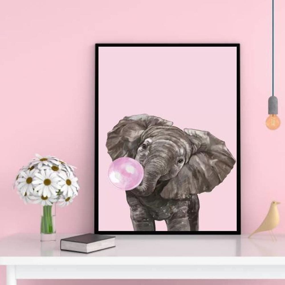 Quadro Decorativo Elefante 45x34cm - Madeira Preta